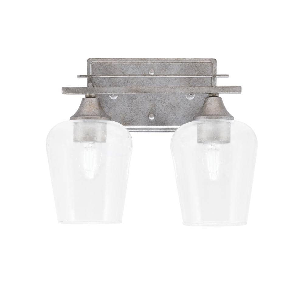 Ontario 12.5 in. 2-Light Vanity Light Aged Silver Clear Bubble Glass Shade