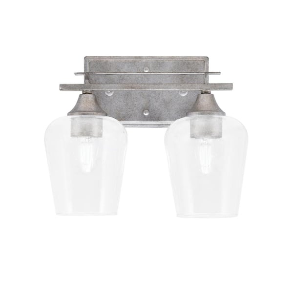 Unbranded Ontario 12.5 in. 2-Light Vanity Light Aged Silver Clear Bubble Glass Shade