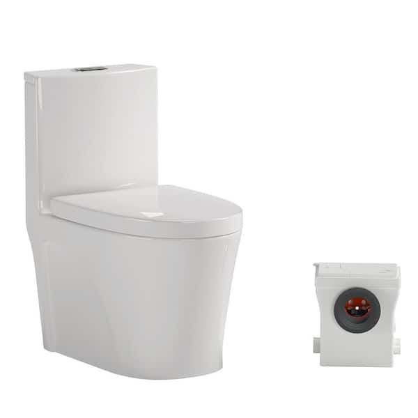 1-Piece Elongated White Macerating Toilet, 0.8/1.28 GPF Dual Flush, with 0.8 HP Macerating Pump, Seat Included