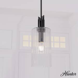 Gatz 60-Watt 1-Light Matte Black Island Mini Pendant Light with Clear Fluted Glass Shade, Bulb Not Included
