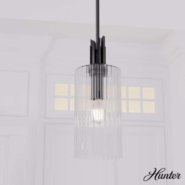 Gatz 60-Watt 1-Light Matte Black Island Mini Pendant Light with Clear Fluted Glass Shade, Bulb Not Included