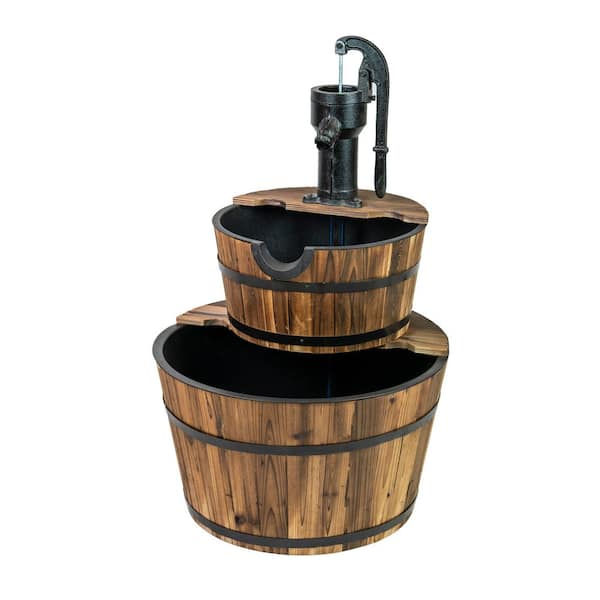 Wood Deluxe 2-Tiered Cascading Washtub Fountain
