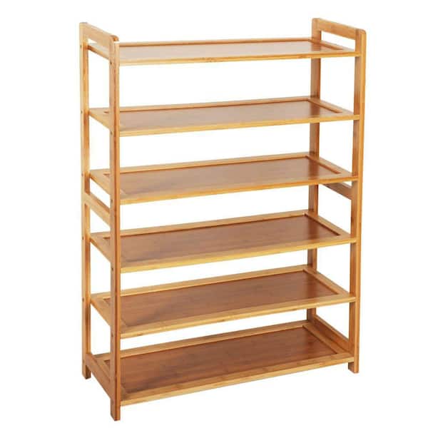 6 Tier Wood Bamboo Shelf Entryway Storage Shoe Rack Home Furniture (35.4 x 26.7 x 9.8 in.)