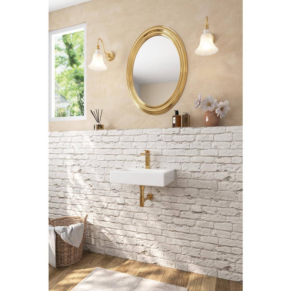 18'' White Ceramic Wall-Mount Bathroom Sink with Faucet Hole