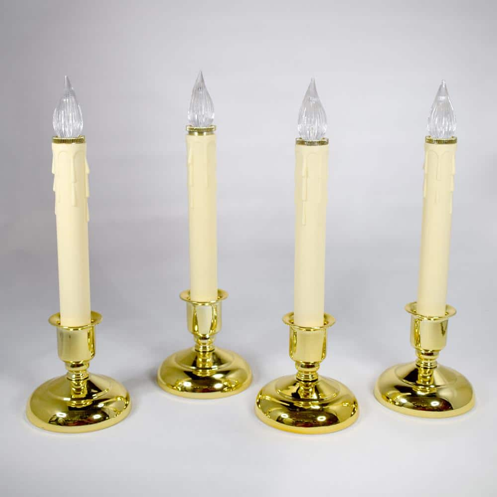 9 In. Battery Operated LED Christmas Candles With Brass Base And Timer ...