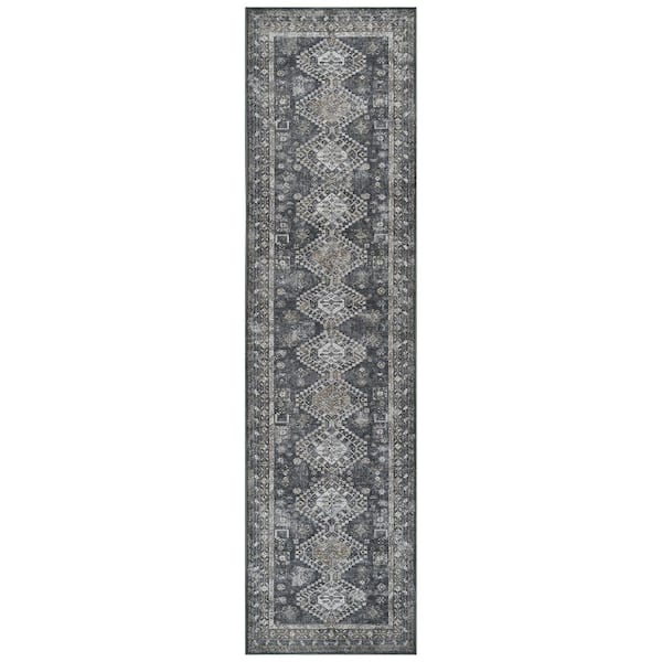 Alaska Gray/Mustard 3 ft. x 10 ft. Medallion Runner Rug