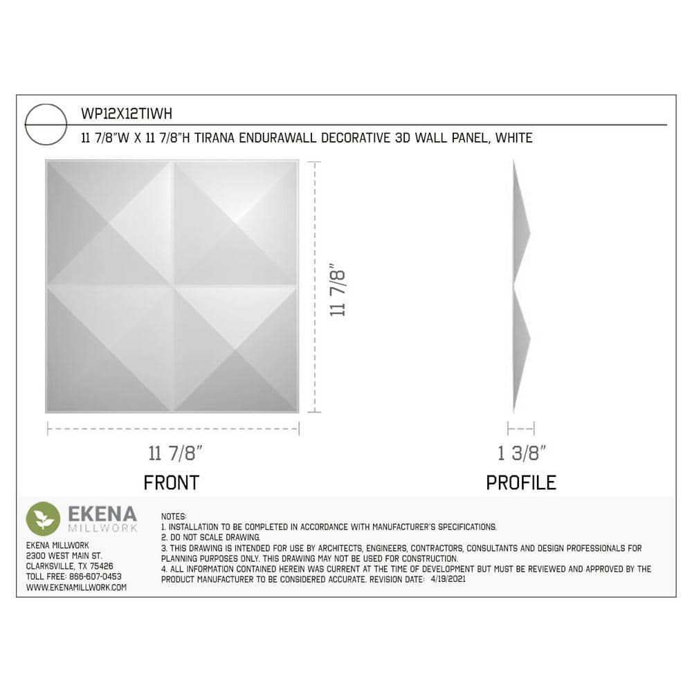 White Textured 3D PVC Wall Panel, 11 7/8" x 11 7/8"