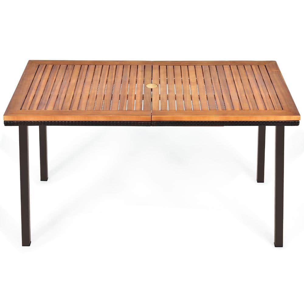 55 in. Acacia Wood and Steel Patio Dining Table with 2 in. Umbrella Hole, Natural price history on PriceWatchPro
