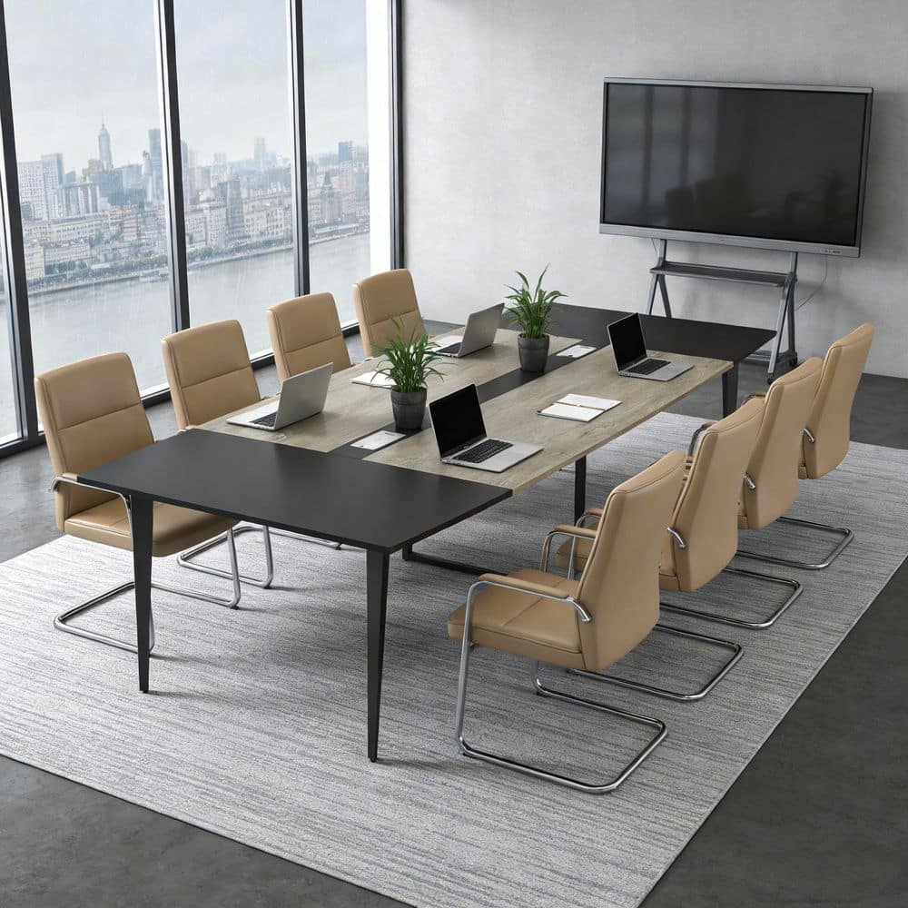 94.48 in. L Rectangle Grey Wood Computer Desk, Large Conference Table with Metal Frame Seats 10 price history on PriceWatchPro