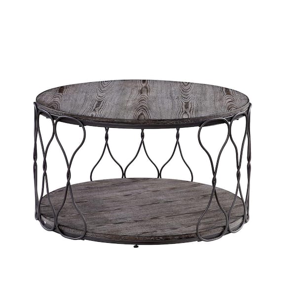Furniture of America Octavia 34 in. Gray Medium Round Wood Coffee Table with Shelf