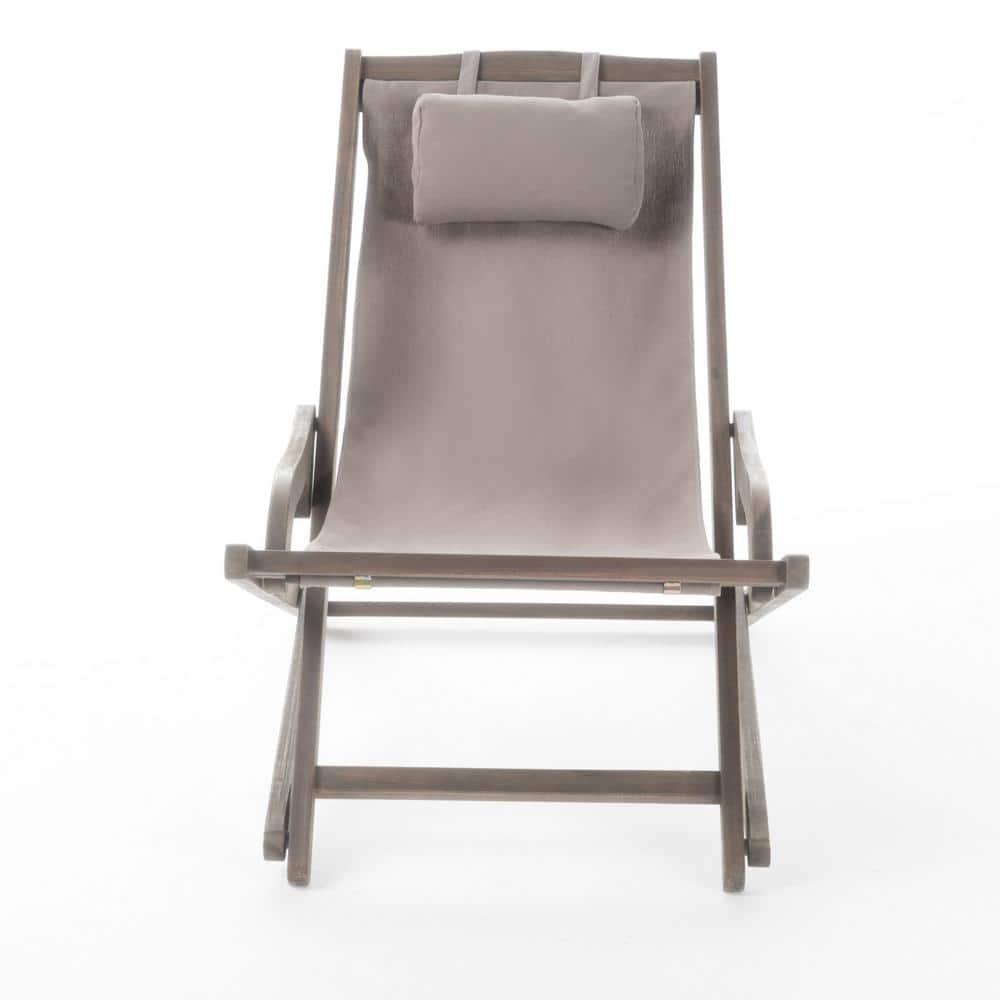 Wood Portable Sling Beach Chair with Pillow-Comfortable Outdoor Lounging