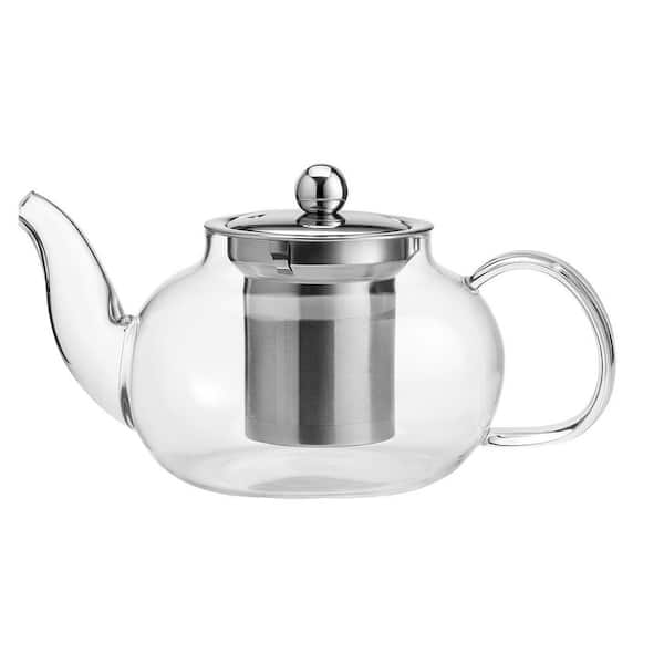 2-Cup Clear Modern Borosilicate Glass Stovetop Safe Teapot with Removable Stainless Steel Infuser Tea Brewer