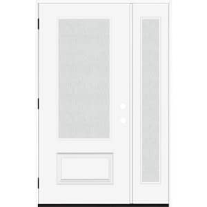 Legacy 51 in. x 80 in. 3/4 Lite Rain Glass RHOS Primed White Finish Fiberglass Prehung Front Door with 12 in. SL