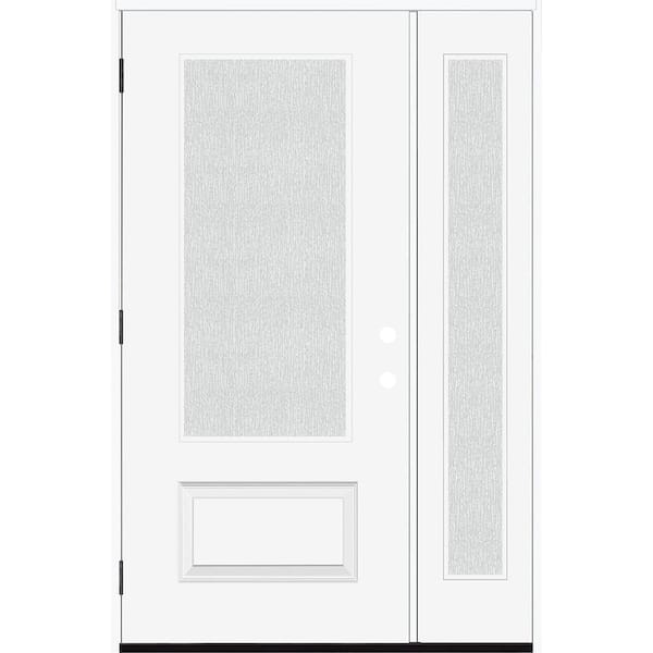 Steves & Sons Legacy 51 in. x 80 in. 3/4 Lite Rain Glass RHOS Primed White Finish Fiberglass Prehung Front Door with 12 in. SL
