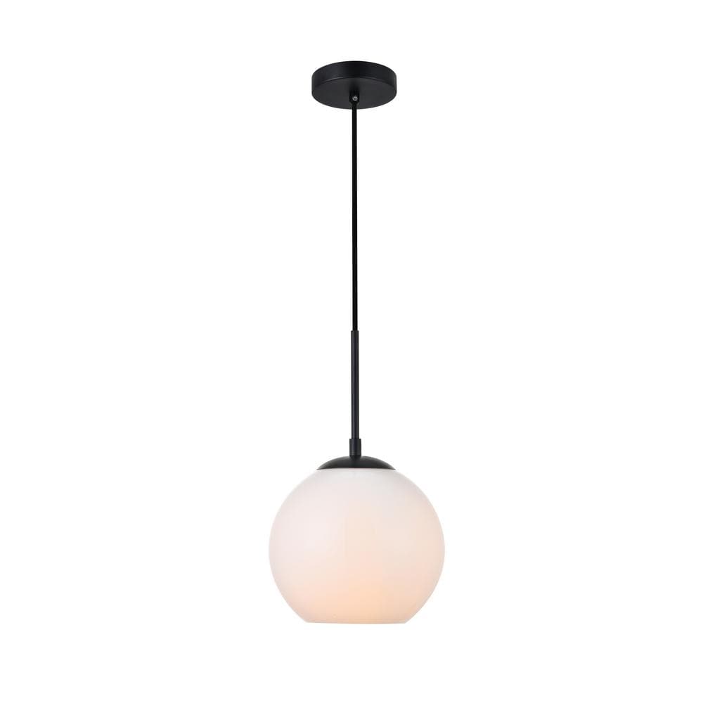 Timeless Home 7.9 in. 1-Light Black And Frosted White Pendant Light, Bulbs 