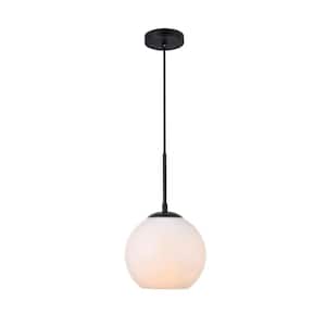 Timeless Home Blake 1-Light Black Pendant with 7.9 in. W x 7.1 in. H Frosted Glass Shade