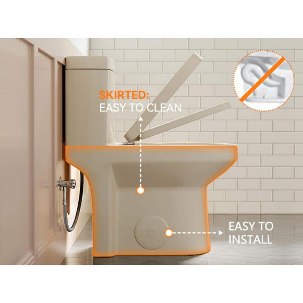 Compact Bisque One-Piece Dual Flush Toilet with Soft Close Seat