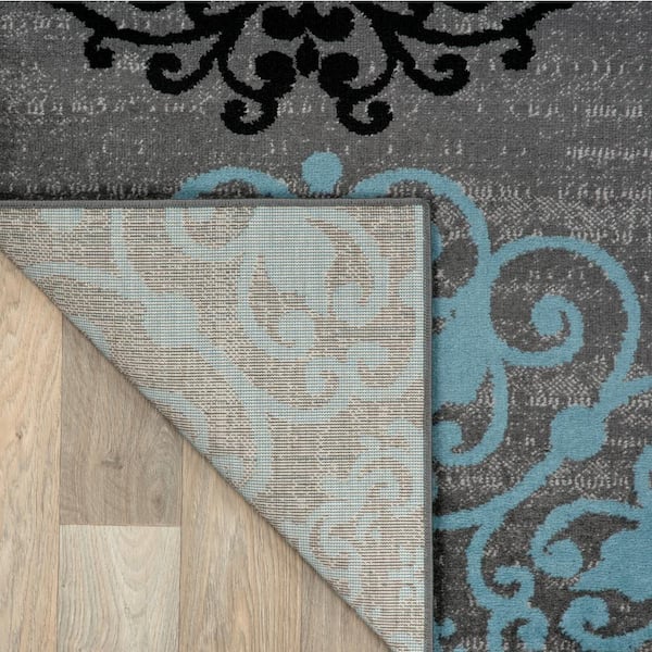 World Rug Gallery Contemporary Floral Nonslip (NonSkid) Gray 5'3 inch x 7'3 inch Indoor Area Rug