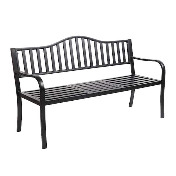 Karl home Leisure 59 in. Iron Outdoor Bench with Lift Tea Table