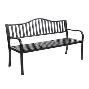 Leisure 59 in. Iron Outdoor Bench with Lift Tea Table