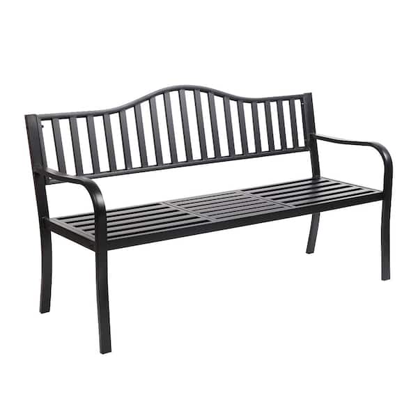 Winado Leisure 59 in. Iron Outdoor Bench with Lift Tea Table ...