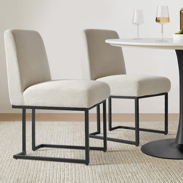 Cream Linen Sled Base Dining Chairs (Set of 2)