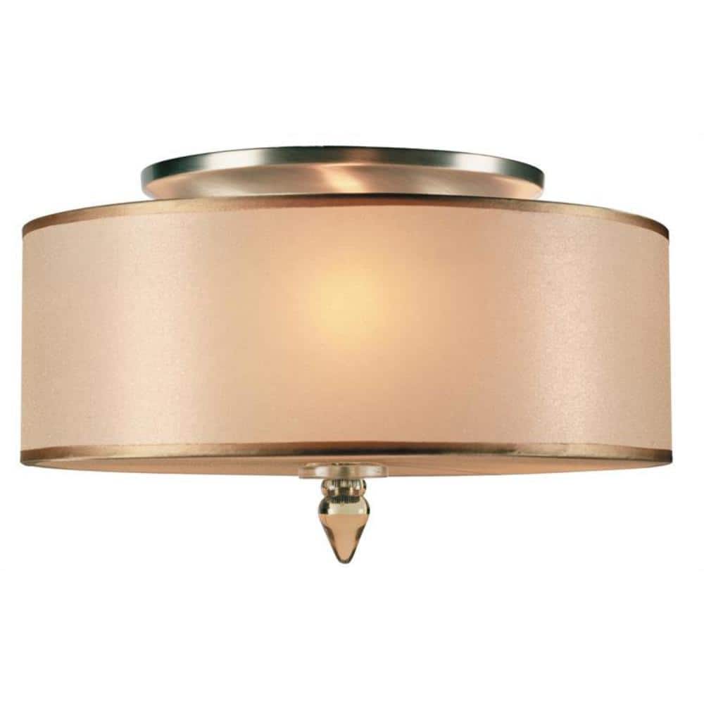 Antique Brass 3-Light Drum Shade Flush Mount with Silk Shade