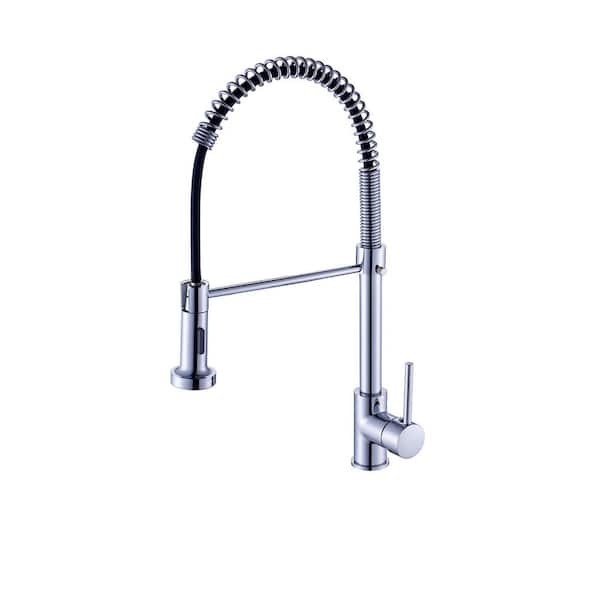 Aosspy Single Handle Deck Mounted Pull Down Sprayer Kitchen Faucet in Silver