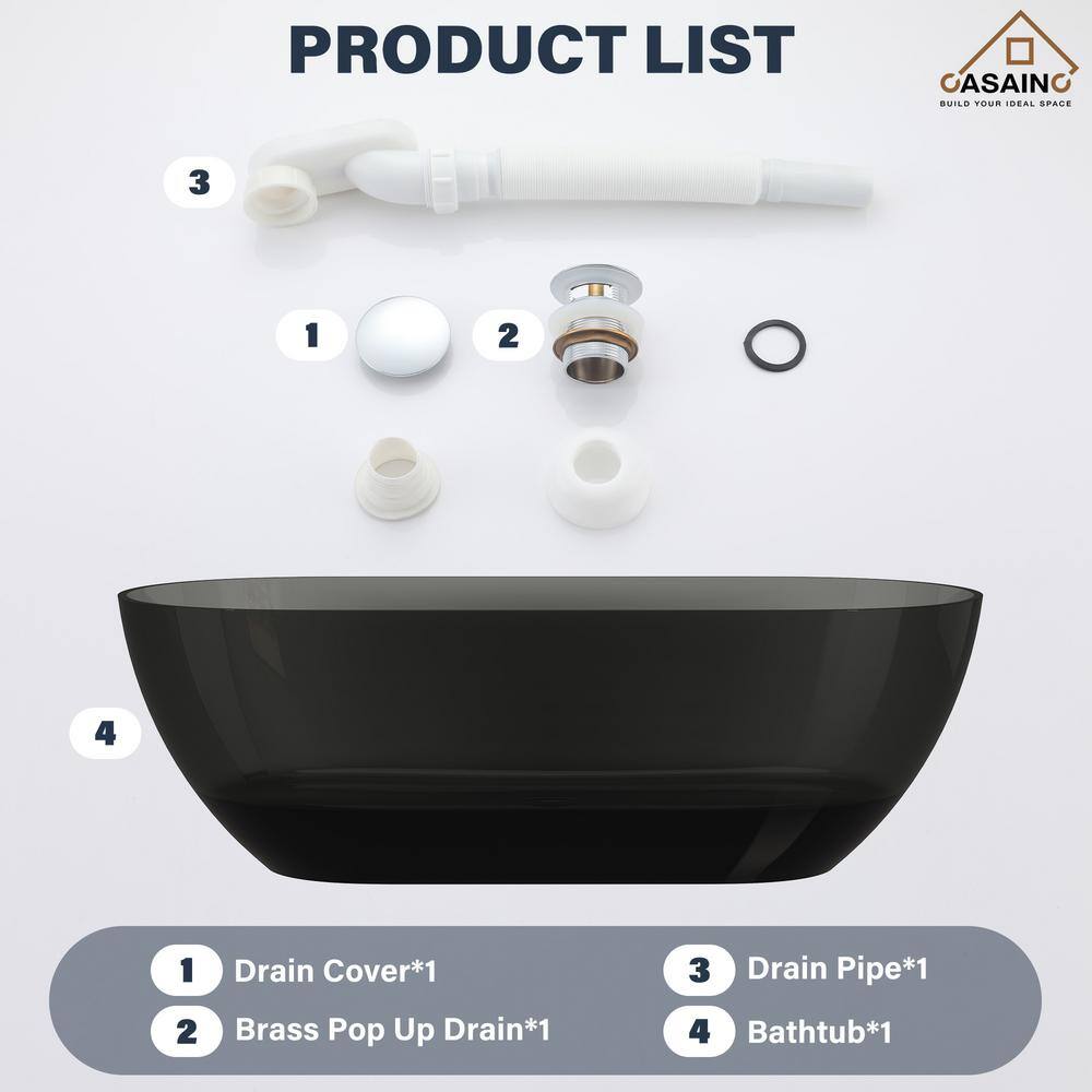 69'' Black Transparent Resin Freestanding Soaking Bathtub