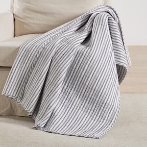 Tobago Stripe Charcoal Quilted Cotton Throw Blanket