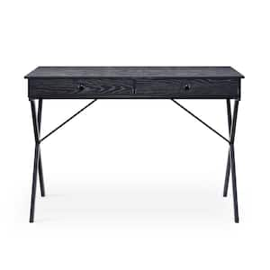 43.2 in. Rectangular Black Wash MDF 2-Drawer Writing Desk