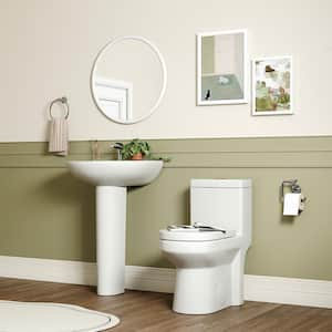 1-Piece 1.1/1.6 GPF Dual Flush Compact Round Toilet in White, Seat Included with Brushed Gold Button