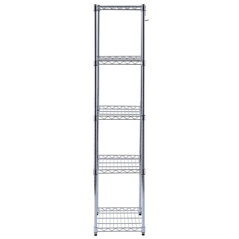 Adjustable Chrome 5-Tier Wire Shelving Unit for Kitchen and Garage
