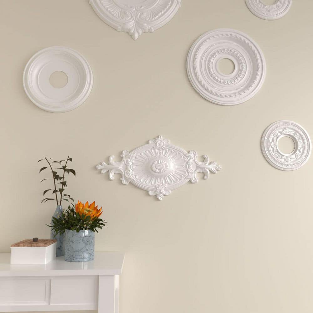 Primed White Polyurethane Rose and Ribbon Ceiling Medallion