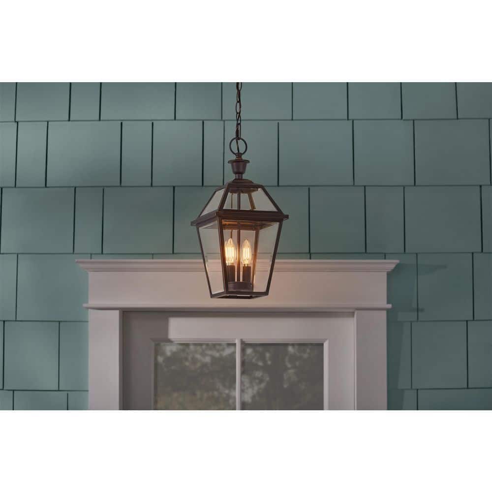 Home Decorators Collection - Glenneyre 18 in. 2-Light Oil-Rubbed Bronze French Quarter Gas Style Outdoor Hanging Light Pendant Light with Clear Glass