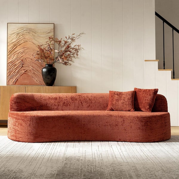 Leonardo Modern Polyester Curved 94.5 in. Wide Armless Sofa with 2-Pillows in Orange