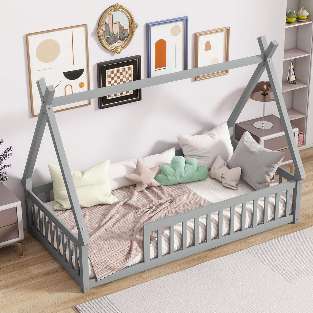 KING TEE DIPPIN' 12インチプロモ Harper & Bright Designs Tent Style Gray Wood Frame Twin Size