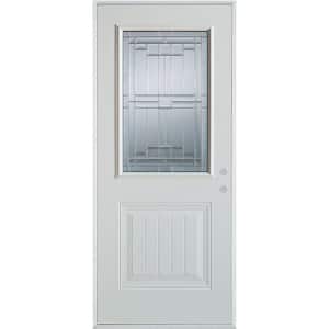 32 in. x 80 in. Left-Hand Architectural 1/2 Lite Decorative 1-Panel Painted White Steel Prehung Front Door