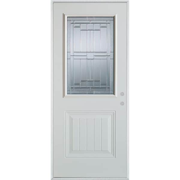 Stanley Doors 32 in. x 80 in. Left-Hand Architectural 1/2 Lite Decorative 1-Panel Painted White Steel Prehung Front Door