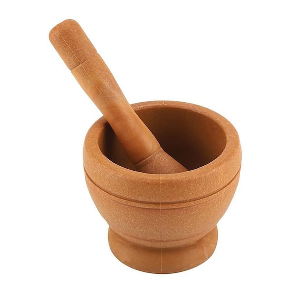 Granite Simulation Wood Grain Finish Manual Spice Grinder Mortar and Pestle Set for Kitchen Garlic Herb Grinding
