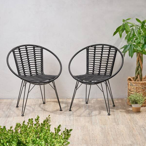Unbranded Hot Sale Outdoor Rattan Basket Shape Dining Chairs for Garden, Deck, Patio Set of 2, Gray