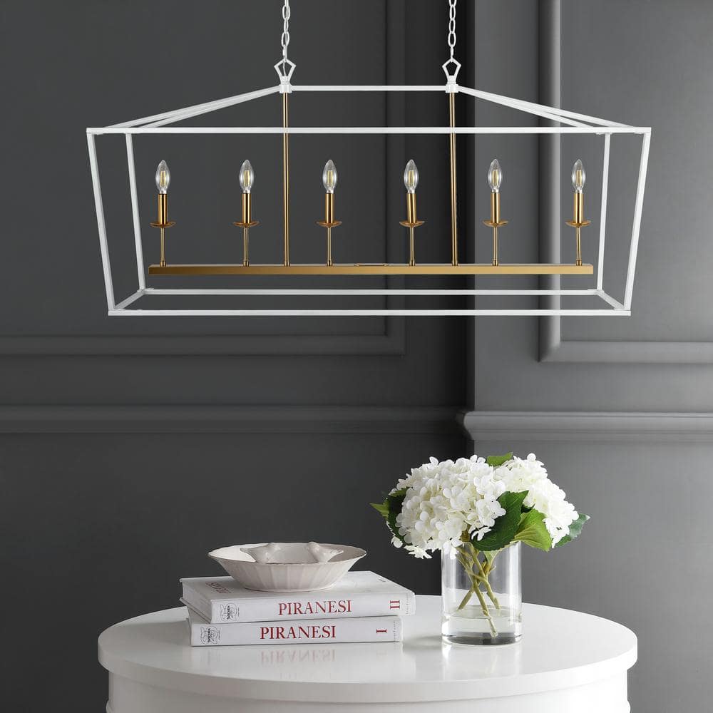 Pagoda 49" Satin White Iron Candle-Style Linear Chandelier