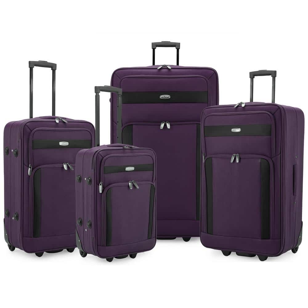 ELITE LUGGAGE Cedar 4-Piece Purple Softside Lightweight Rolling Luggage ...