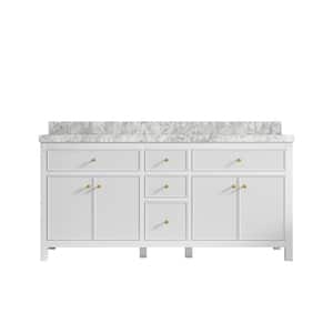 Sonoma 72 in. W x 22 in. D x 36 in. H Double Sink Bath Vanity in White with 2" Carrara Marble Top