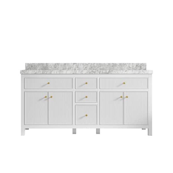 Willow Collections Sonoma 72 in. W x 22 in. D x 36 in. H Double Sink Bath Vanity in White with 2" Carrara Marble Top
