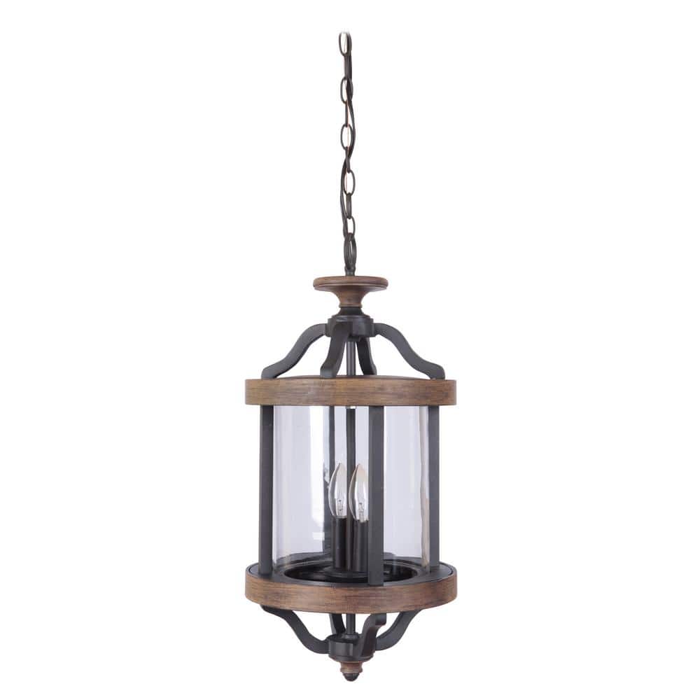 Ashwood Textured Black and Clear Glass 2-Light Outdoor Pendant