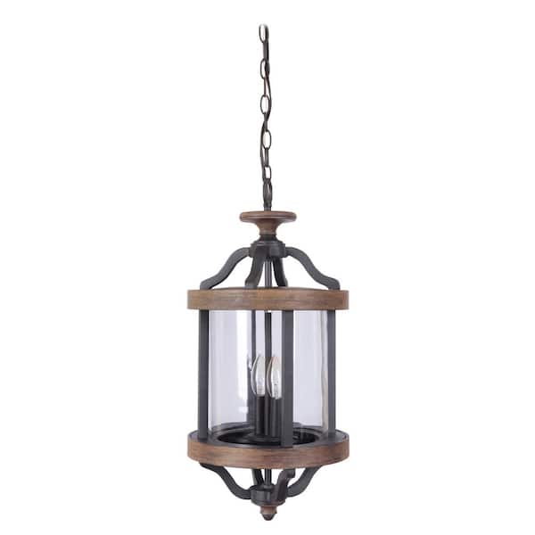 CRAFTMADE Ashwood 23.13 in. 1 Light Textured Black/Whiskey Finish Dimmable Outdoor Pendant Light w/Clear Glass No Bulb Included
