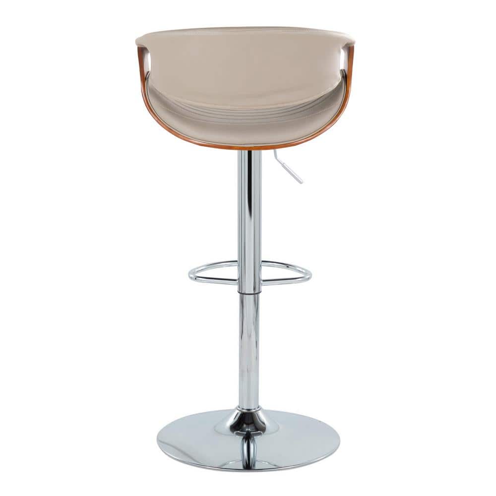 Pewter Gray Faux Leather Adjustable Swivel Barstool Set with Chrome and Walnut