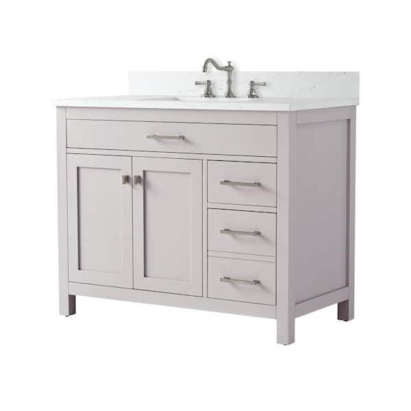 Jasper 42 in., W x 22 in., D Bath Vanity in Taupe with Engineered Stone Top in Carrara White with White Sink