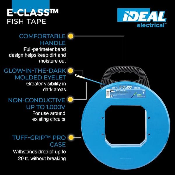 E-Class Fish Tape, 200 ft, with Glow in Dark Eyelet